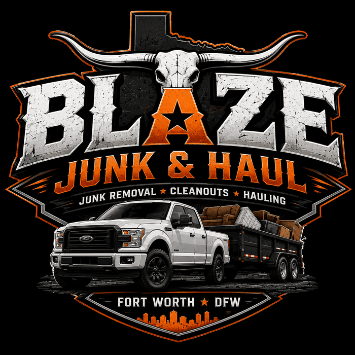 Blaze Junk & Haul logo — longhorn skull and Texas badge